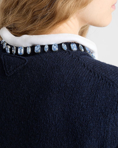 Prada Midnight Crystal-Collar Textured Knit Top (S–L)