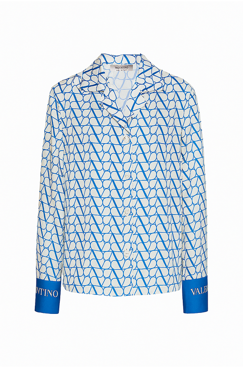 Valentino Blue & White V-Logo Silk Lounge Set
