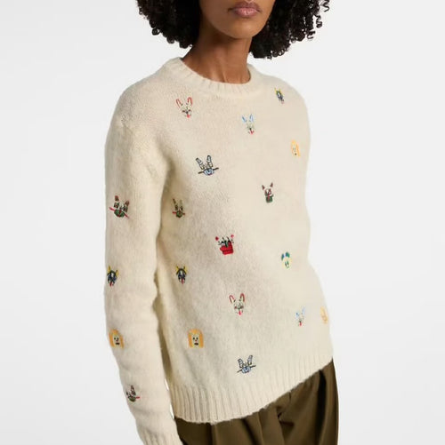 Loewe Whimsical Embroidered Ivory Wool Knit Sweater (S–L)