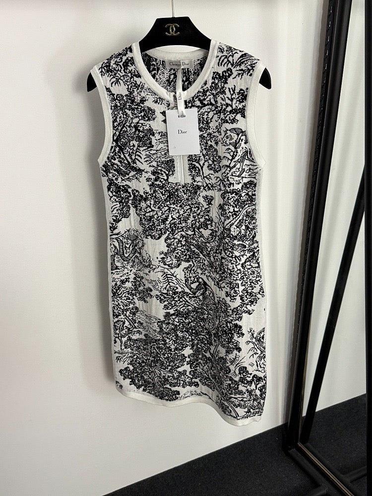 Christian Dior “Toile de Jouy” Jacquard Knit Mini Dress – Navy