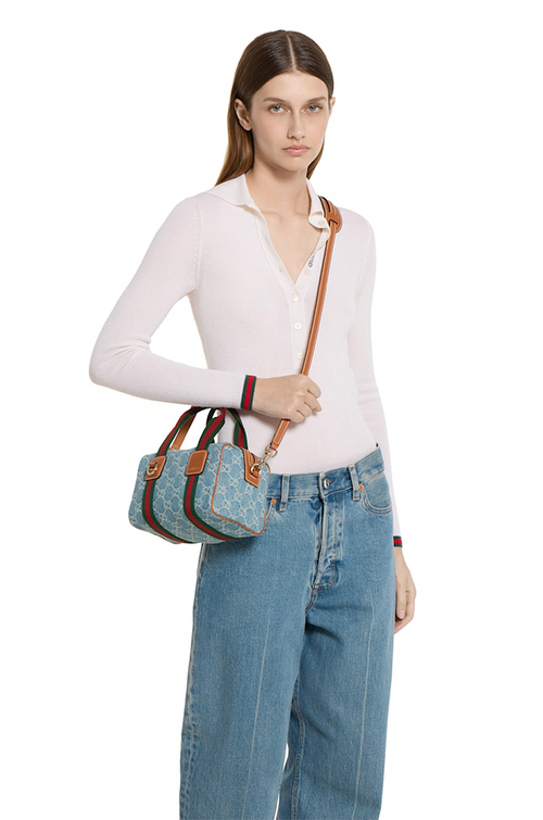 Gucci Ophidia Small Boston Bag in GG Denim