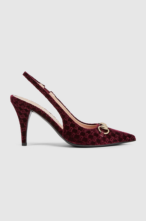 Gucci “Velours Emblem” Monogram Slingback Pumps – Low Heel Elegance (36–42) 4.5cm Heel Height