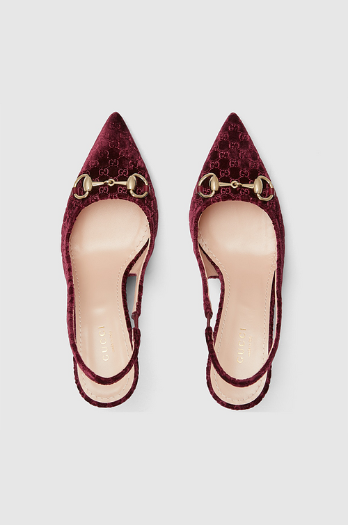 Gucci “Velours Emblem” Monogram Slingback Pumps – Low Heel Elegance (36–42) 4.5cm Heel Height