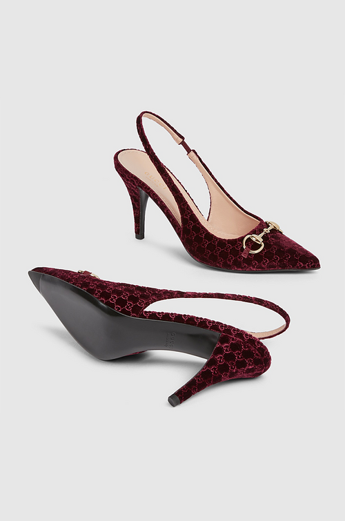 Gucci “Velours Emblem” Monogram Slingback Pumps – Low Heel Elegance (36–42) 4.5cm Heel Height