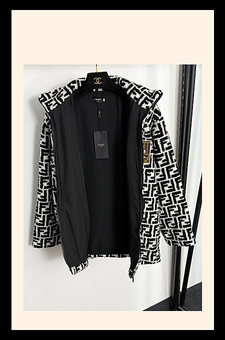 Fendi Monogram Shearling Zip Jacket – Black & White