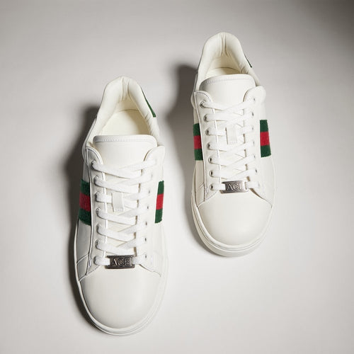 Gucci Ace Black Leather Web Sneakers