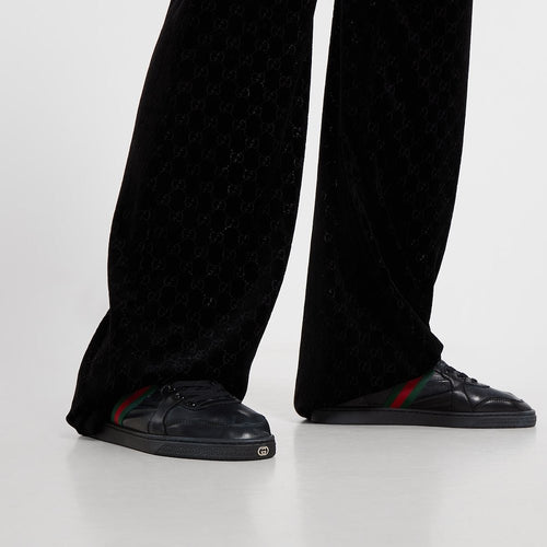 Gucci Ace Black Leather Web Sneakers