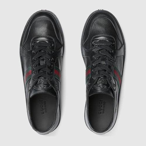 Gucci Ace Black Leather Web Sneakers