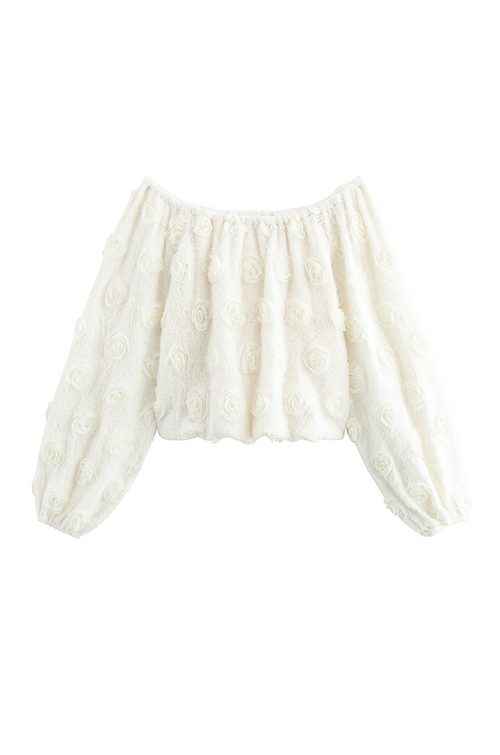 Ivory Bloom Lantern-Sleeve Blouse
