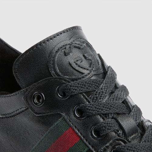 Gucci Ace Black Leather Web Sneakers