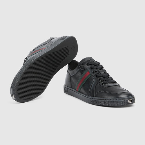 Gucci Ace Black Leather Web Sneakers