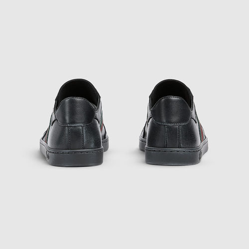 Gucci Ace Black Leather Web Sneakers