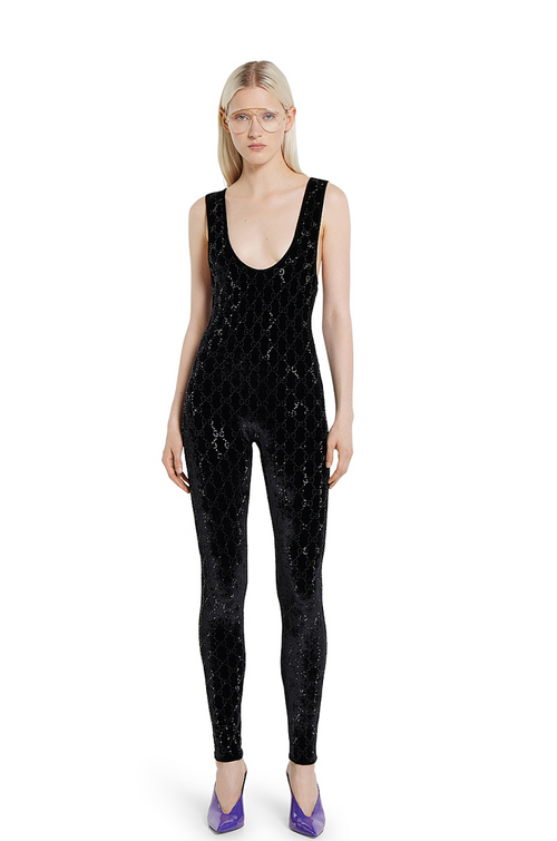 Gucci GG Crystal Velvet Catsuit – Noir Éclat