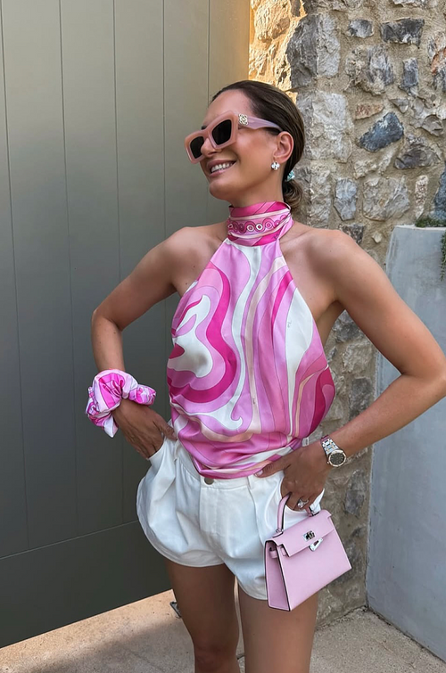 Emilio Pucci Rosé Marmo Silk Halter Top