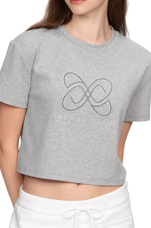 Anine Bing Sport Club Embroidered Cropped Tee – Heather Grey