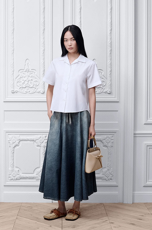 Christian Dior Chambray A-Line Midi Skirt with CD Charm