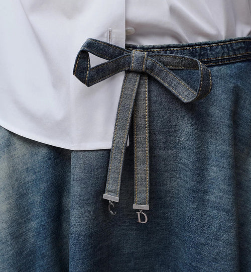 Christian Dior Chambray A-Line Midi Skirt with CD Charm