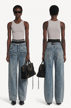 Alexander Wang Logo-Waistband Wide-Leg Denim Jeans