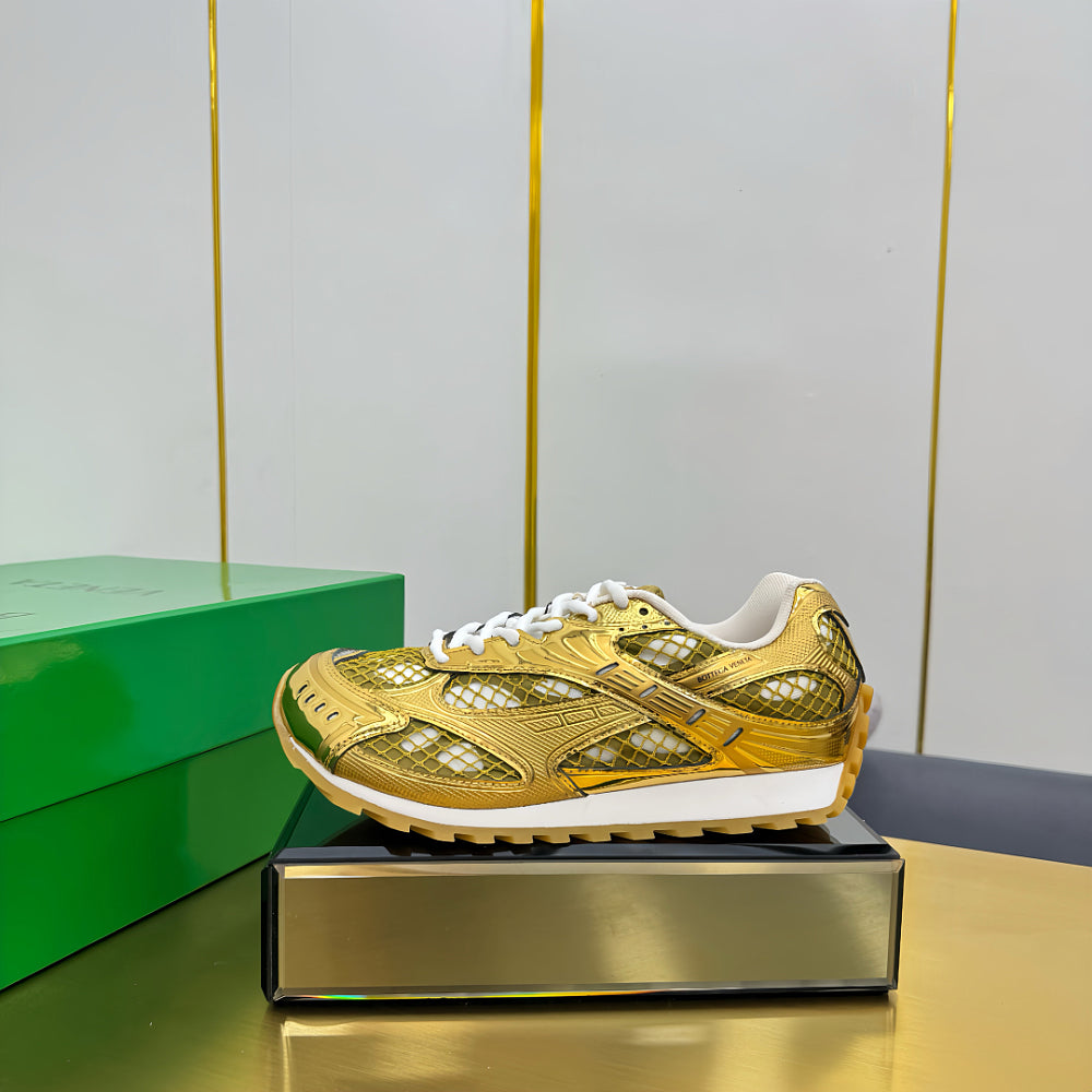 Bottega Veneta Orbit Sneakers – Gold/White – LUXE LIVING FASHIONS
