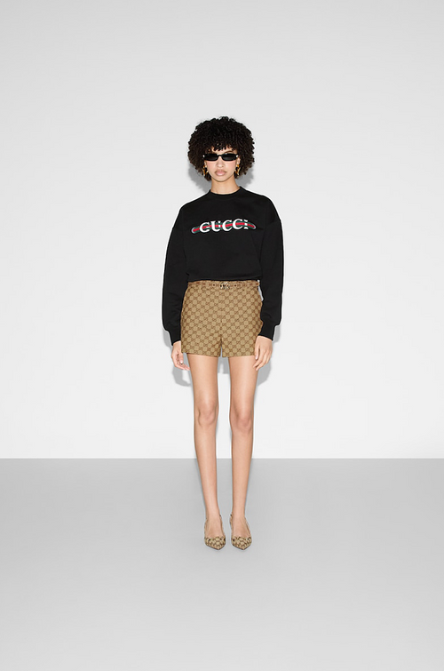 Gucci Cotton Jersey Sweatshirt – Black with Red Gucci Print & Stripe