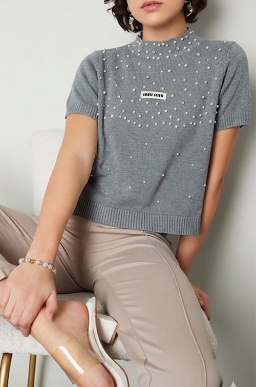Miu Miu Pearl-Embellished Knit Top