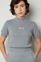 Miu Miu Pearl-Embellished Knit Top
