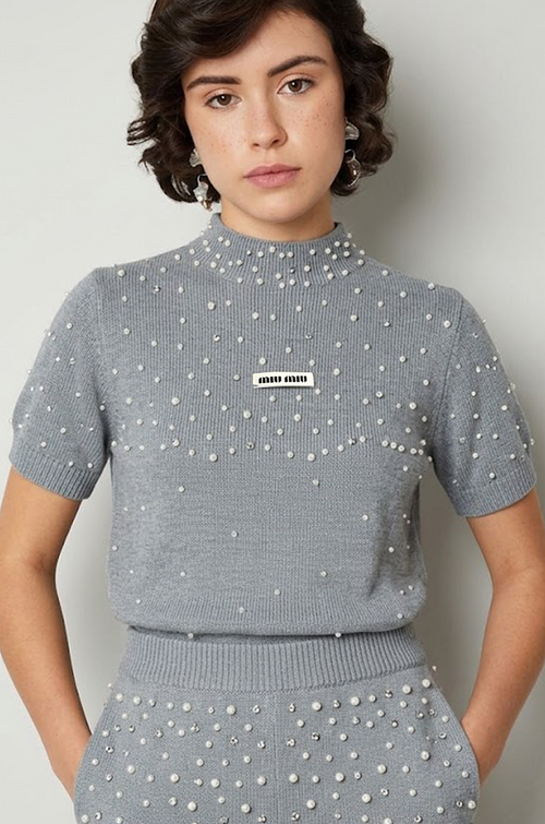 Miu Miu Pearl-Embellished Knit Top