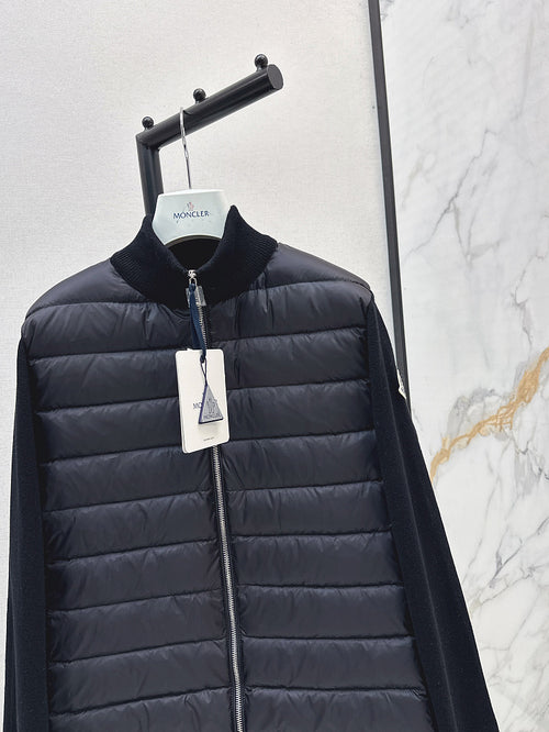 Moncler Knit-Sleeve Down Cardigan Jacket – Black