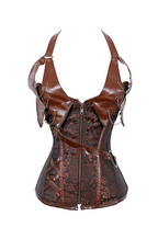 Steampunk-Inspired Brocade & Leather Corset with Chain Detai