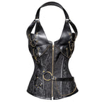 Steampunk-Inspired Brocade & Leather Corset with Chain Detail