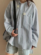 CC Striped Shirt Hoodie Top