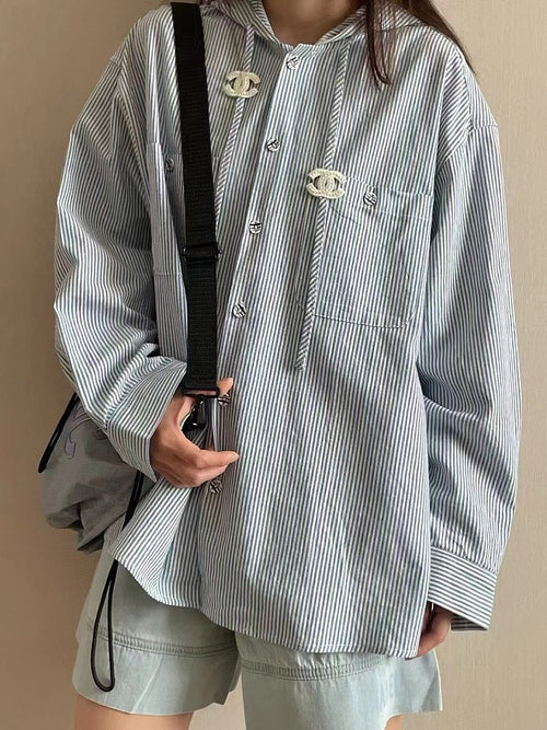 CC Striped Shirt Hoodie Top