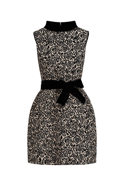 Curiel — “Noir Rosette Discipline” Flocked Mini Dress