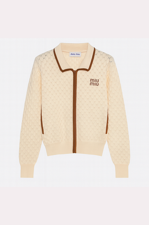 Miu Miu Cream Knit Logo Cardigan