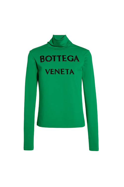 Bottega Veneta Green Logo Turtleneck Top