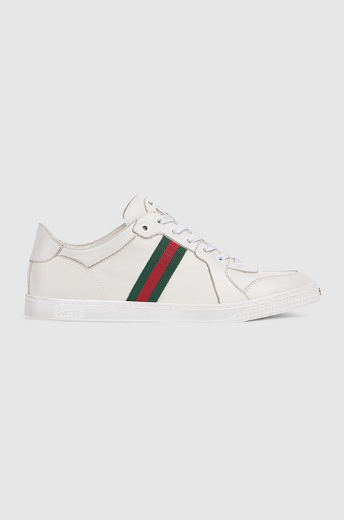 Gucci Ace Leather Web Sneaker (White)