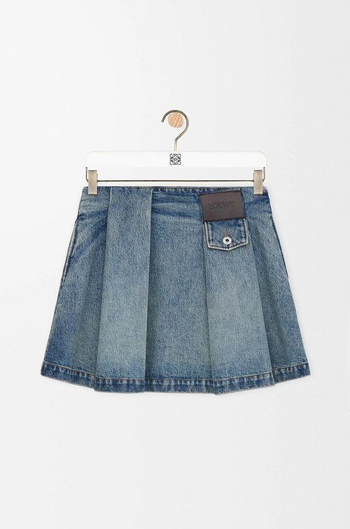 Loewe Panelled Denim Mini Skirt with Leather Logo Patch
