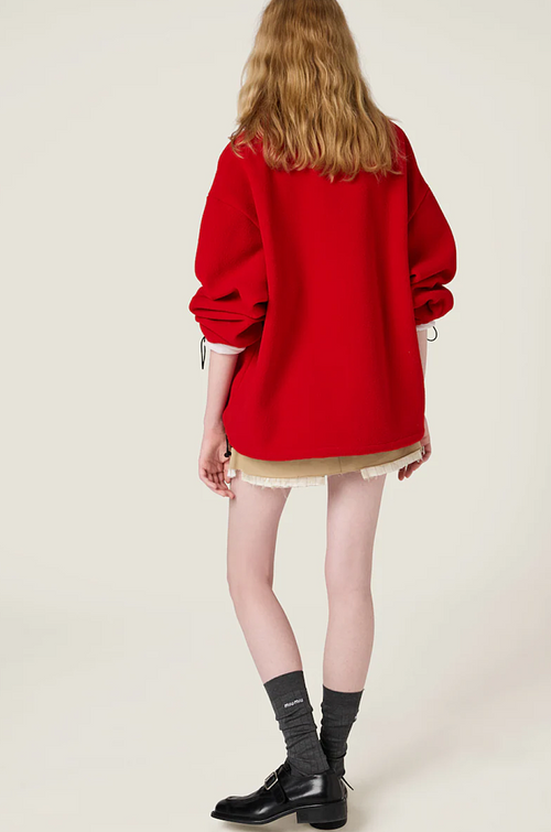 Miu Miu Logo Half-Zip Fleece Pullover in Red