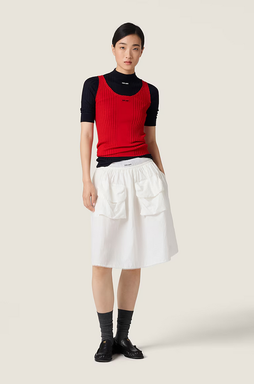 Miu Miu Ribbed Knit Logo Tank Top – Red