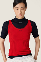 Miu Miu Ribbed Knit Logo Tank Top – Red