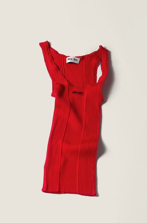 Miu Miu Ribbed Knit Logo Tank Top – Red