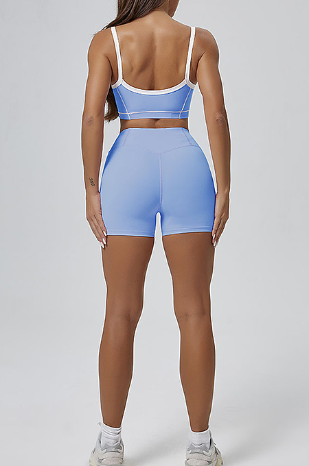 Contour Piped Performance Bra & Biker Short Set — Sky Blue/White (S–XL)