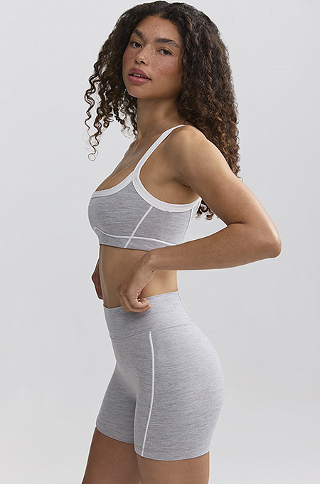 Contour Piped Performance Bra & Biker Short Set — Heather Grey/White (S–XL)