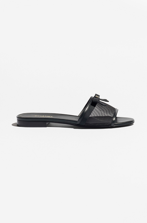 Chanel Noir Voile Bow Slides