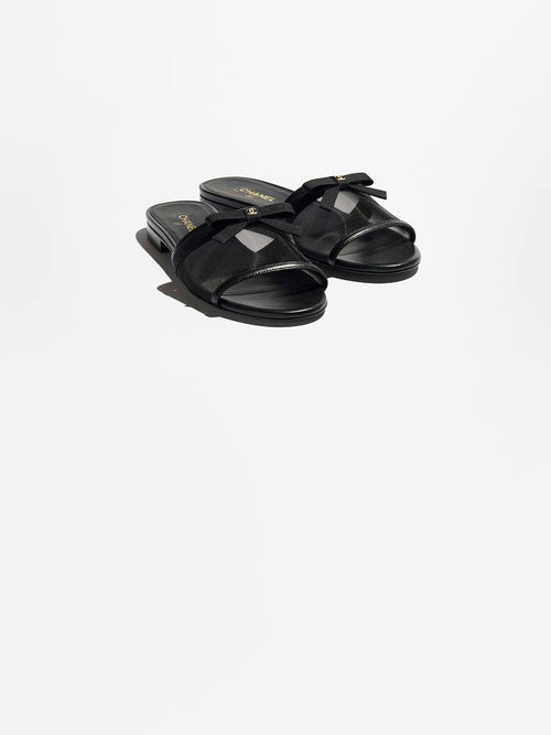 Chanel Noir Voile Bow Slides