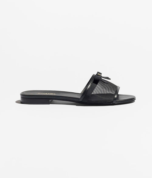 Chanel Noir Voile Bow Slides