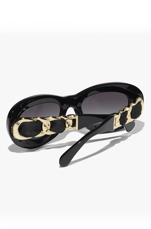 CHANEL Oval Acetate Chain-Detail Sunglasses