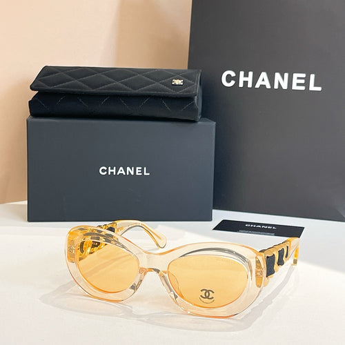CHANEL Oval Acetate Chain-Detail Sunglasses