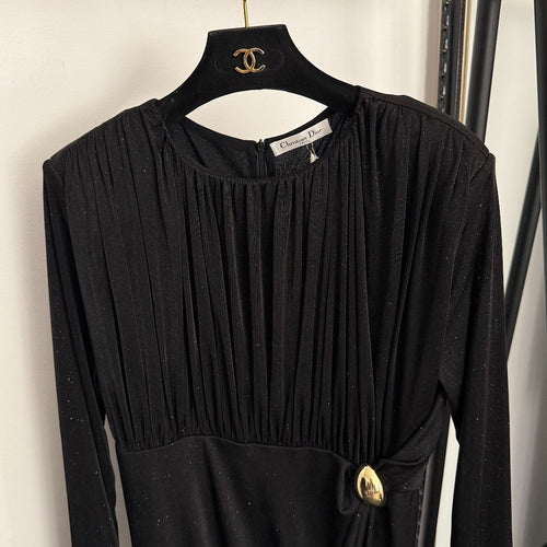 Christian Dior “Noir Lueur” Draped Pleated Evening Dress with Gold Accent