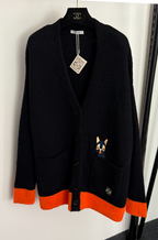 LOEWE “Zorro Camino” Embroidered Knit Cardigan with Contrast Hem